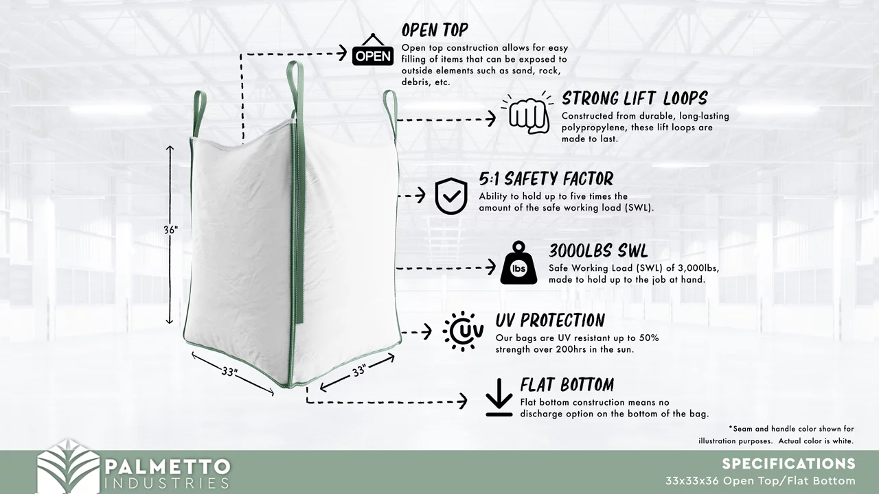 33x33x36 Open Top Flat Bottom Bulk Bag Specifications