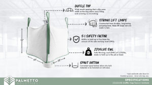 infographic of bag specs for duffle top and spout bottom bulk bag