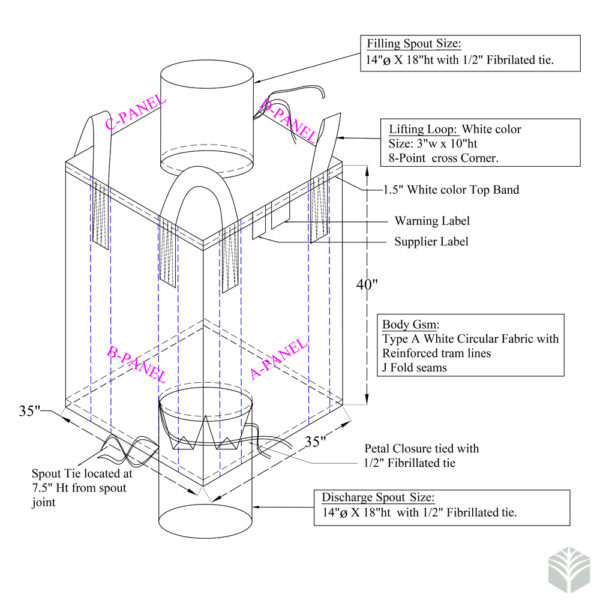 sketch design of spout top and spout bottom bulk bag