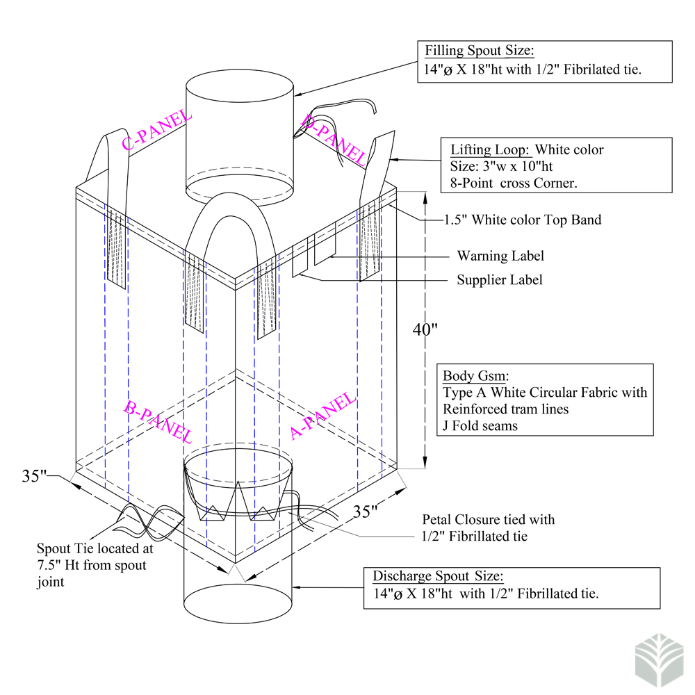 sketch design of spout top and spout bottom bulk bag