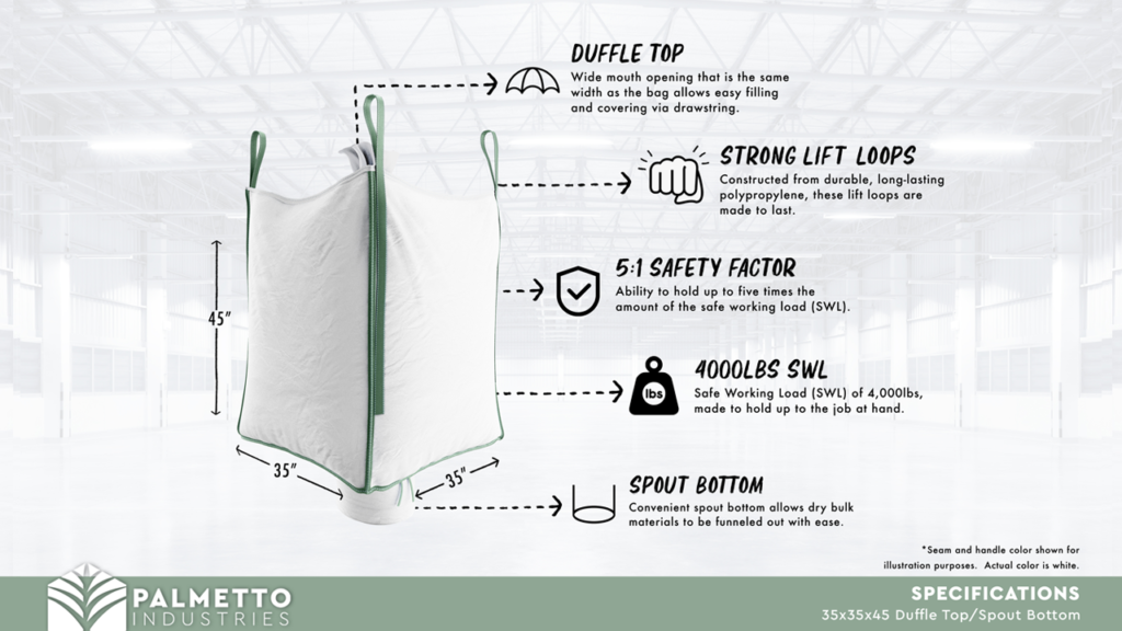 Bulk Bags (FIBC) Duffle Top, Spout Bottom, 35" x 35" x 45"